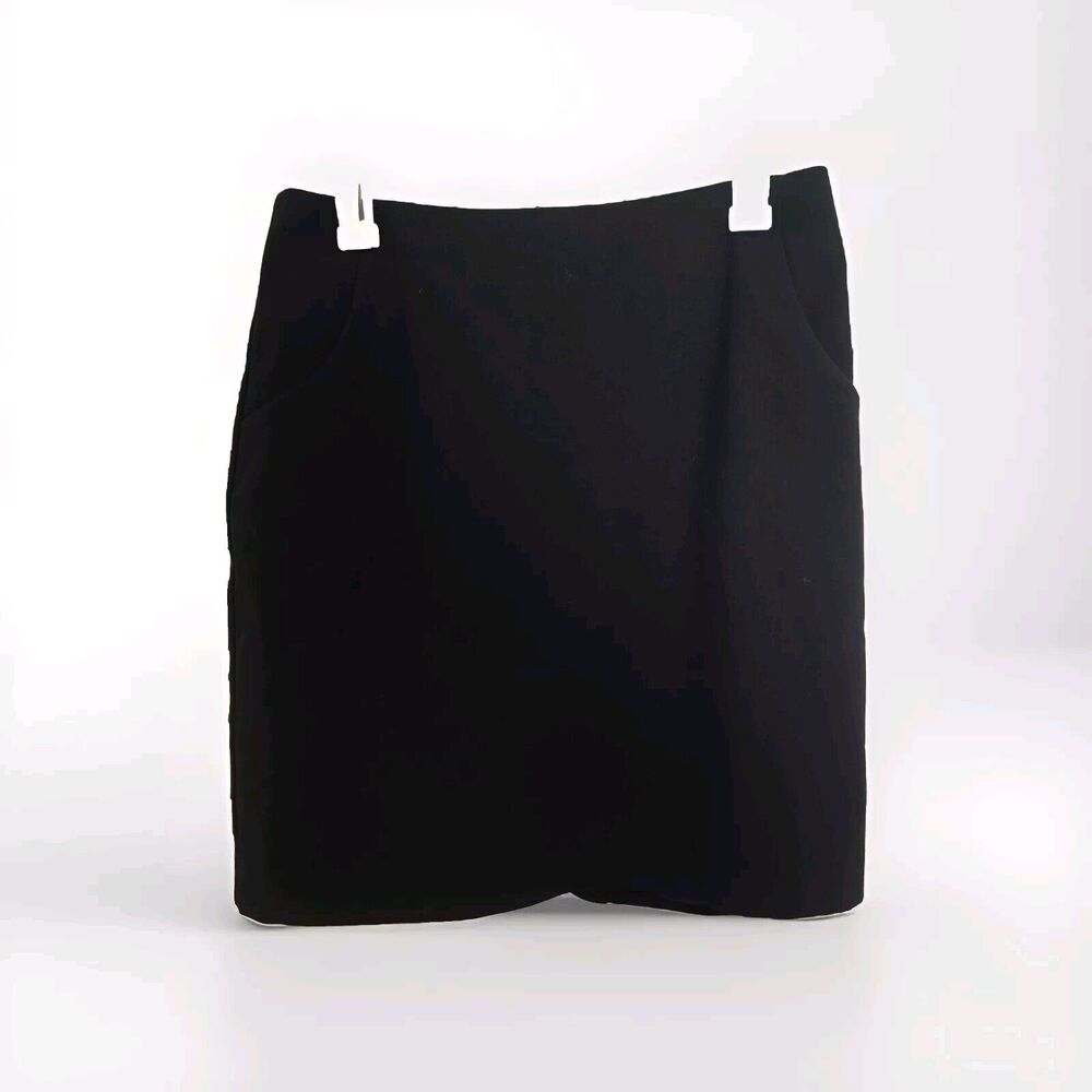 H&M Pencil Skirt Size 10 Black Exposed Zipper Back Slit Mini POCKETS Goth Punk